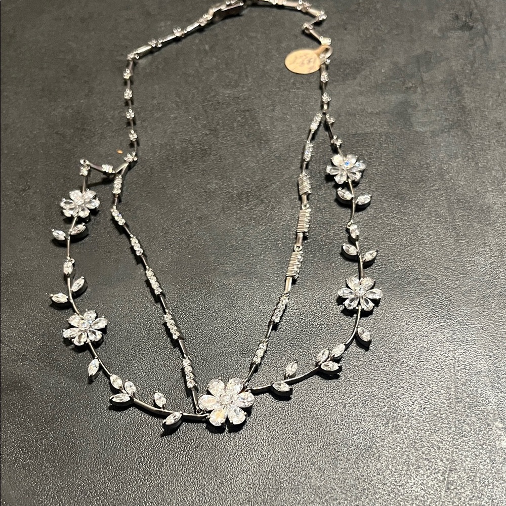 Swarovski bridal Silver Floral Necklace
